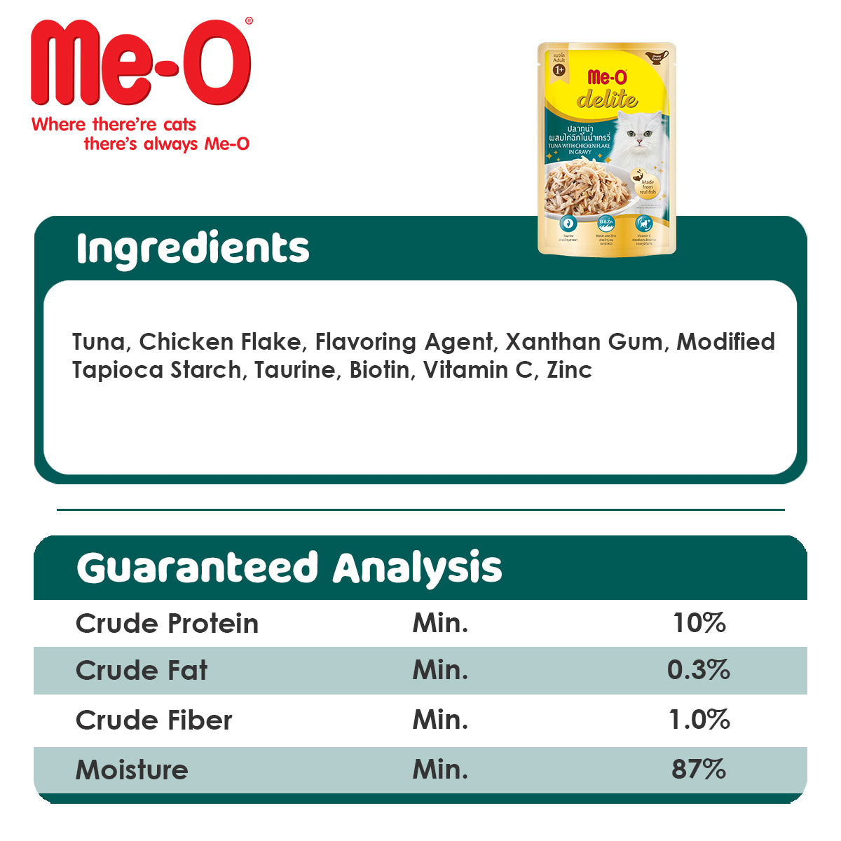 ME-O Delite Tuna with Chicken Flake in Gravy | Wet Cat Food