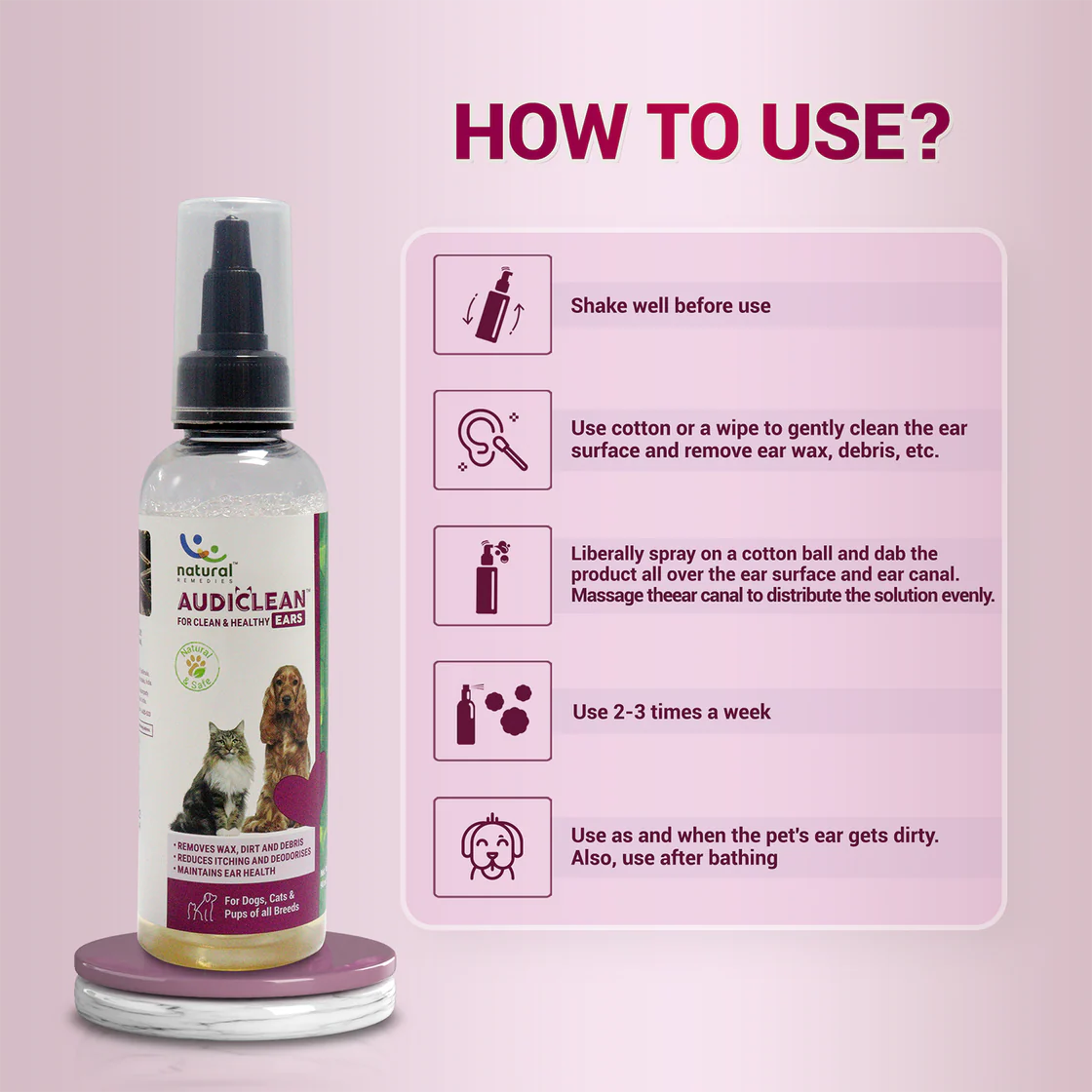 Natural Remedies Audiclean Ear Drops 90 ml | Pet Medicines