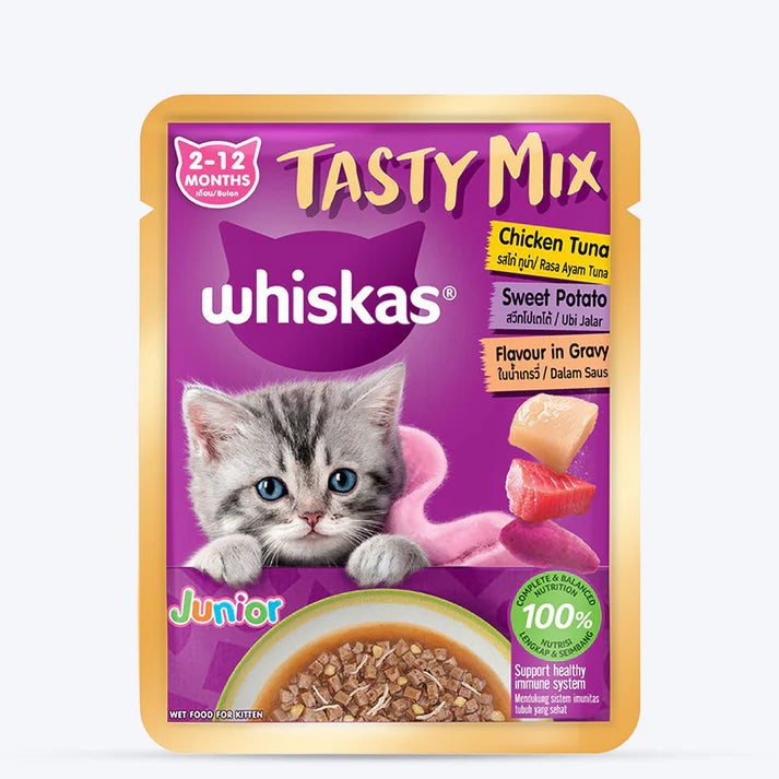 Whiskas Tasty Mix Kitten Chicken Tuna & Sweet Potato Gravy | Wet Cat Food