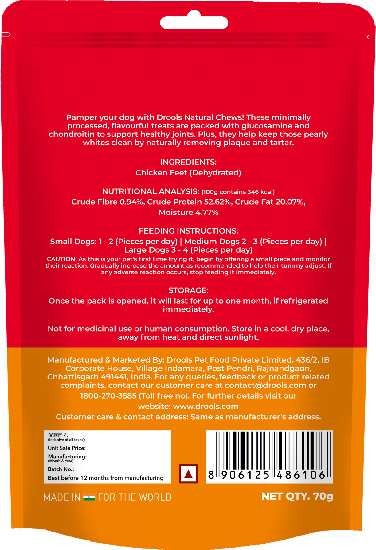 Drools Dehydrated Chicken Feet | Dry Dog Treats