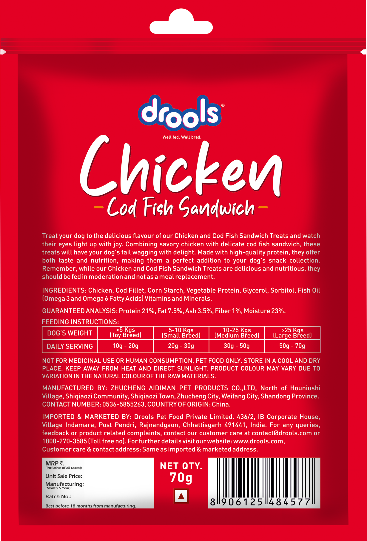 Drools Chicken and Cod Fish Sandwich | Dry Dog Treats