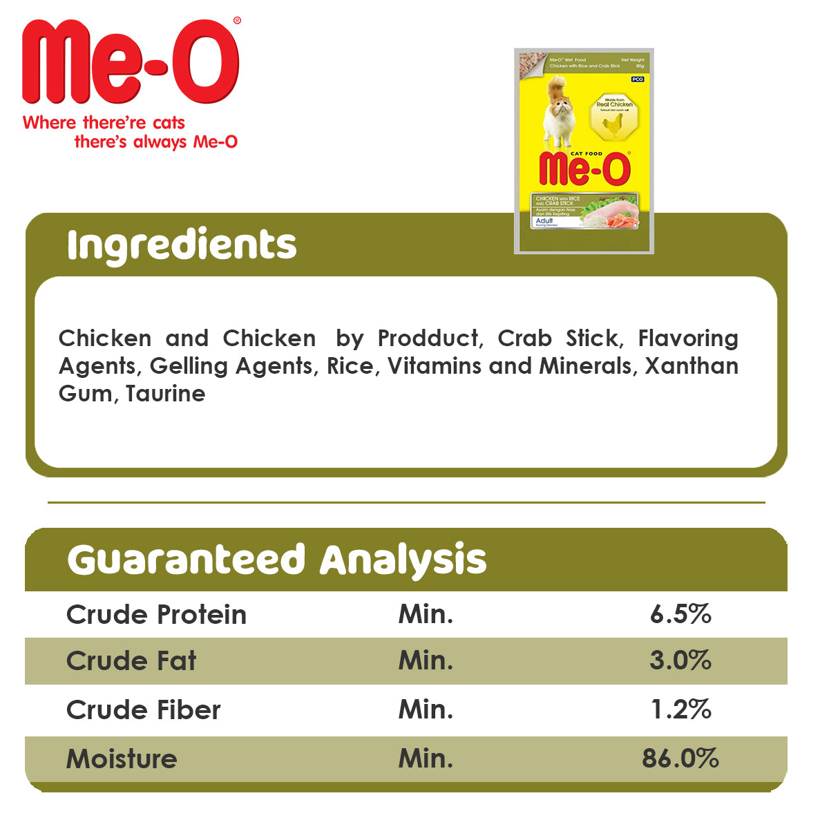 ME-O Chicken Rice & Crab Stick in Gravy | Wet Cat Food