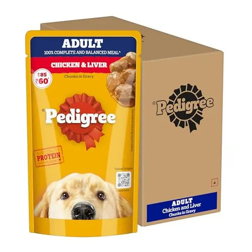 Pedigree Adult Chicken & Liver Chunks 130 gm | Wet Dog Food