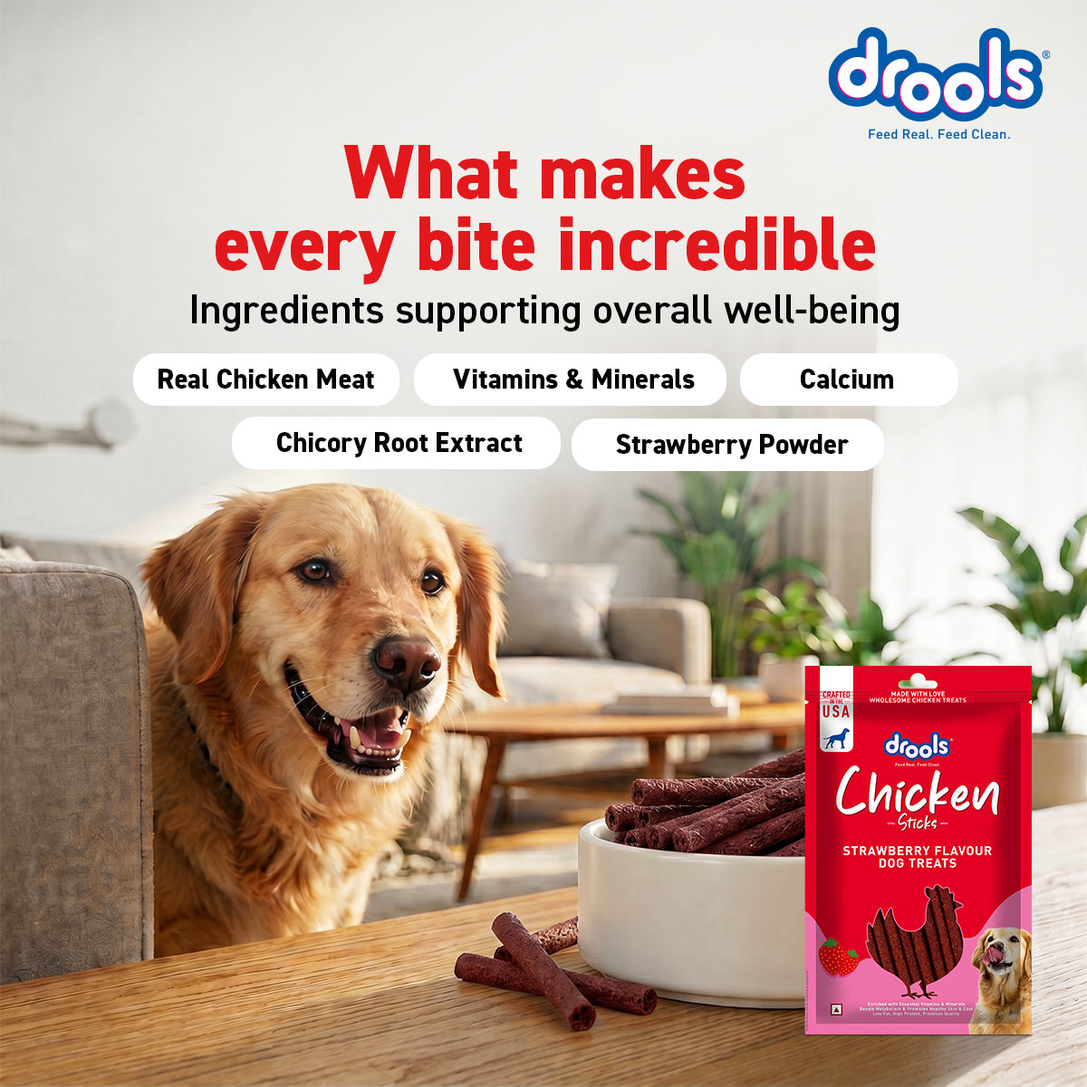Drools Chicken Strawberry Sticks | Dry Dog Treats