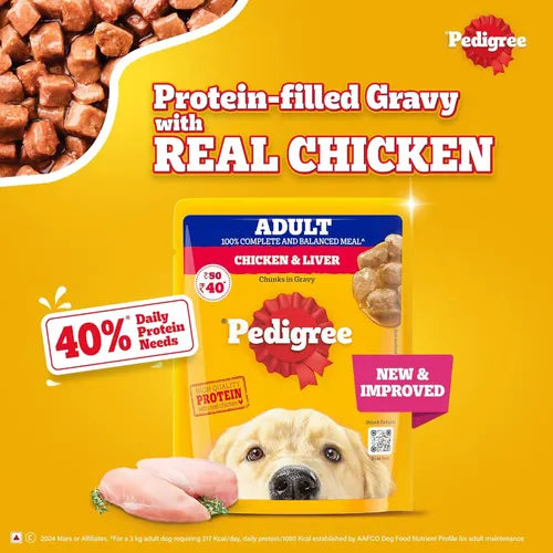 Pedigree Adult Chicken & Liver Chunks 130 gm | Wet Dog Food