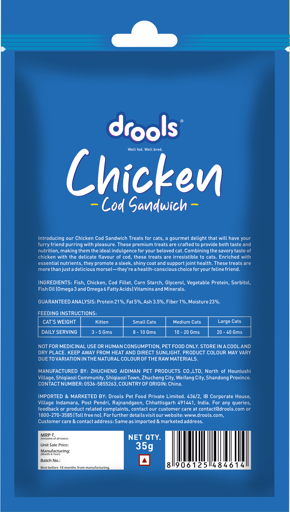 Drools Chicken COD Sandwich | Dry Cat Treats