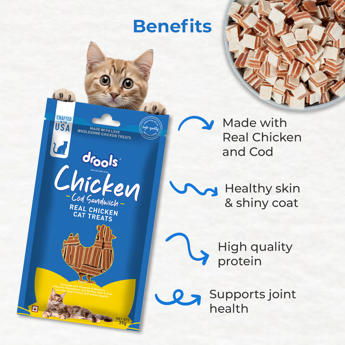 Drools Chicken COD Sandwich | Dry Cat Treats