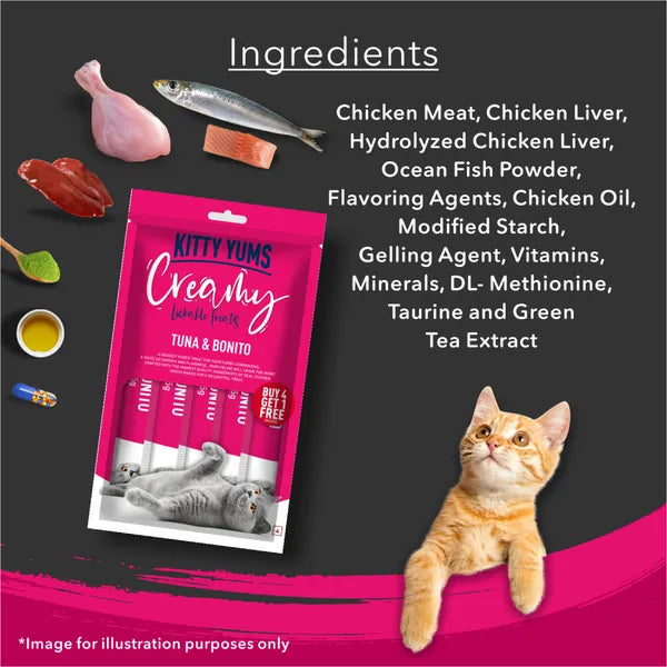 Kitty Yums Tuna & Bonito Creamy Treat - 375 gm | Wet Cat Treats