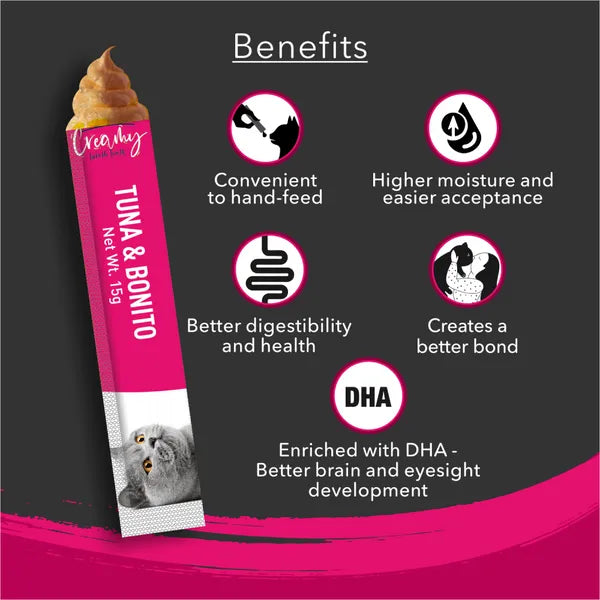 Kitty Yums Tuna & Bonito Creamy Treat - 375 gm | Wet Cat Treats