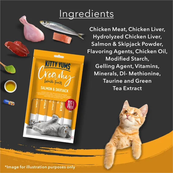 Kitty Yums Salmon & Skipjack Creamy Treat - 375 gm | Wet Cat Treats
