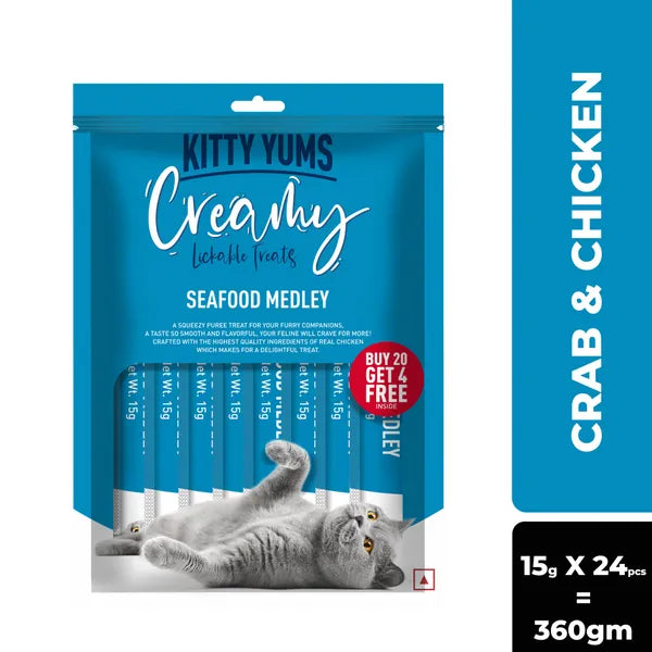 Kitty Yums Seafood Medley Creamy Treat - 375 gm | Wet Cat Treats