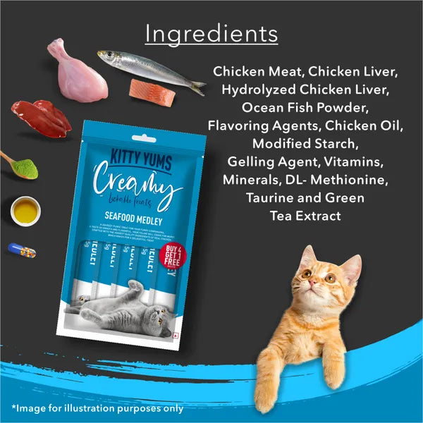 Kitty Yums Seafood Medley Creamy Treat - 375 gm | Wet Cat Treats