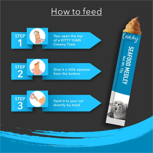 Kitty Yums Seafood Medley Creamy Treat - 375 gm | Wet Cat Treats