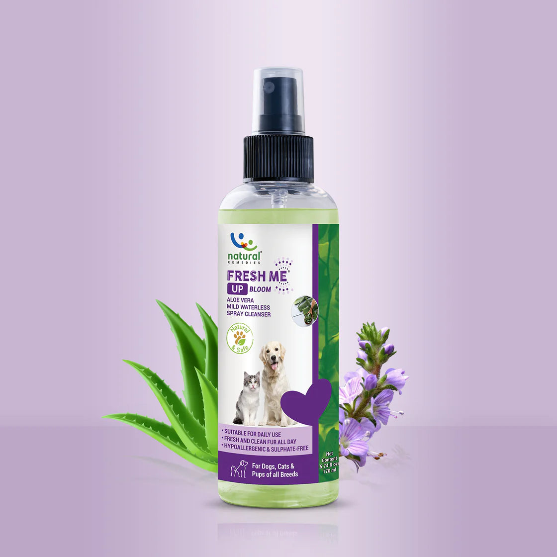 Natural Remedies Fresh Me Up Bloom Waterless Pet Shampoo (Aloe Vera) | Pet Grooming Supplies