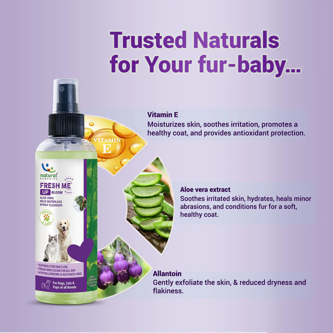Natural Remedies Fresh Me Up Bloom Waterless Pet Shampoo (Aloe Vera) | Pet Grooming Supplies