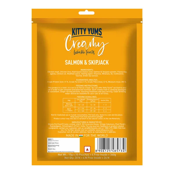 Kitty Yums Salmon & Skipjack Creamy Treat - 375 gm | Wet Cat Treats