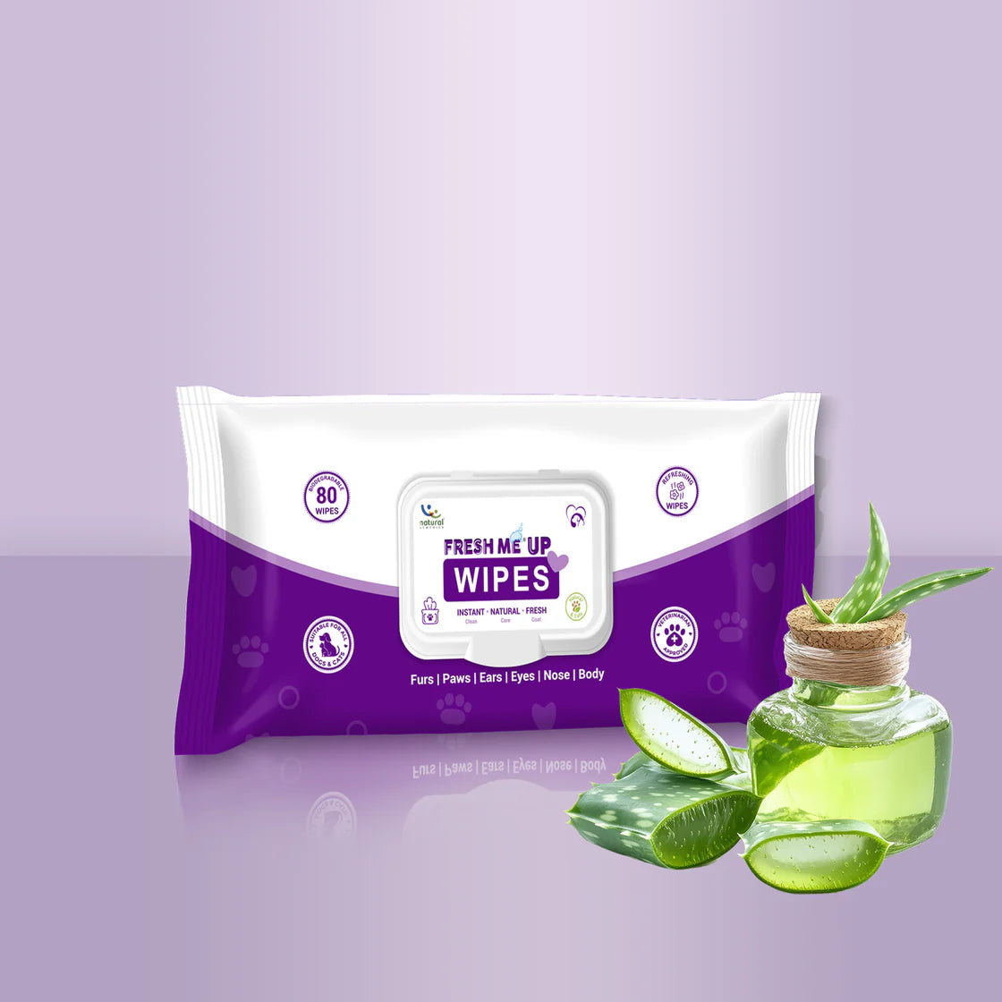 Natural Remedies Fresh Me Up Pet Wipes with Aloe Vera (80 Pulls) | Pet Grooming Supplies