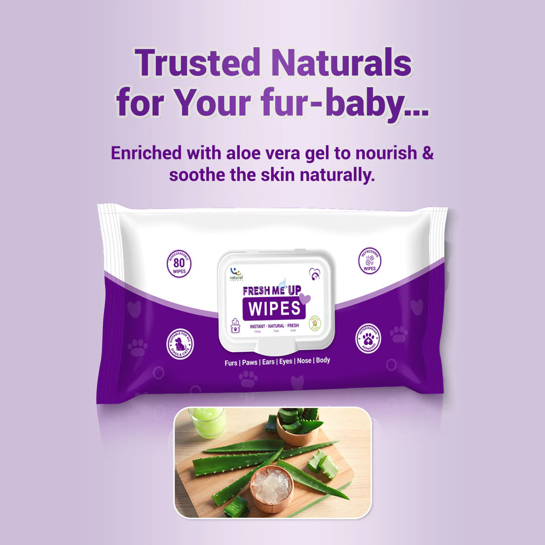 Natural Remedies Fresh Me Up Pet Wipes with Aloe Vera (80 Pulls) | Pet Grooming Supplies