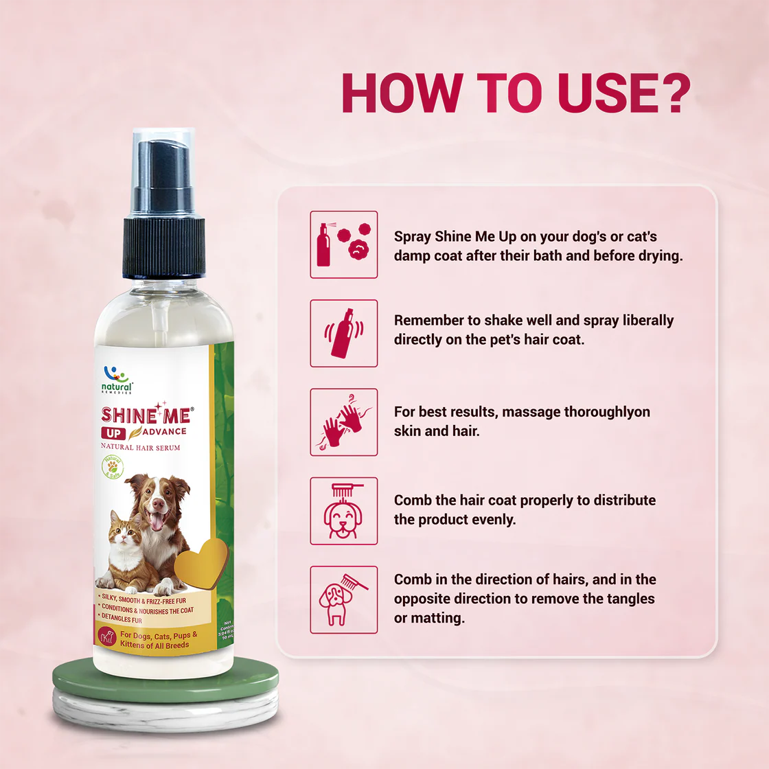 Natural Remedies Shine Me Up Hair Serum | Pet Grooming Supplies