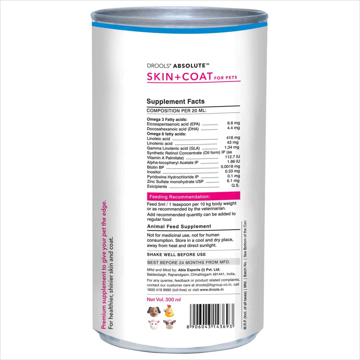 Drools Absolute Skin + Coat Syrup | Dog Suppliments